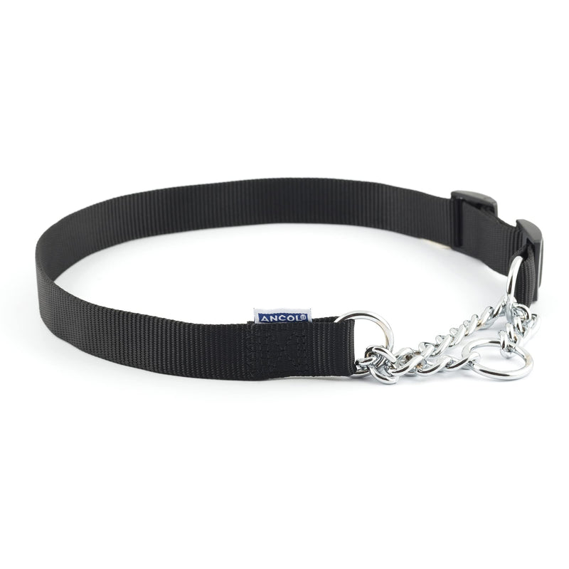 Ancol Heritage Nylon & Chain Check Collar Black 55 - 75cm Sz 7-10 55-75 cm - PawsPlanet Australia