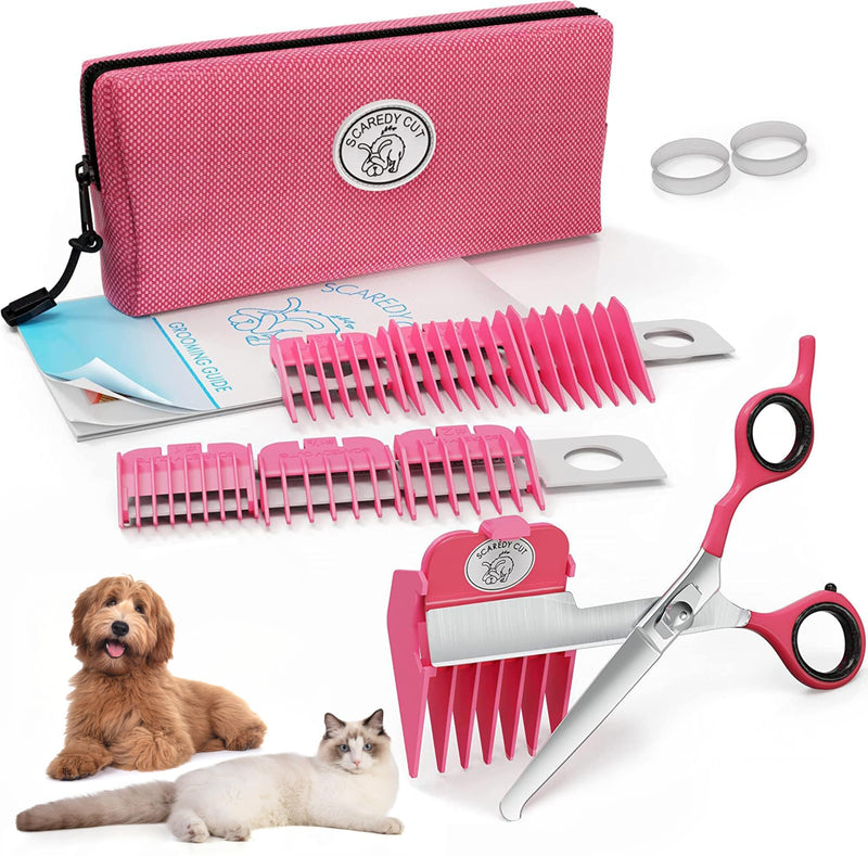 SCAREDY CUT Silent Pet Grooming Kit for Dog, Cat and All Pet Grooming - A Quiet Alternative to Electric Clippers for Sensitive Pets (Right-Handed Pink) 16pc Right-Handed - PawsPlanet Australia