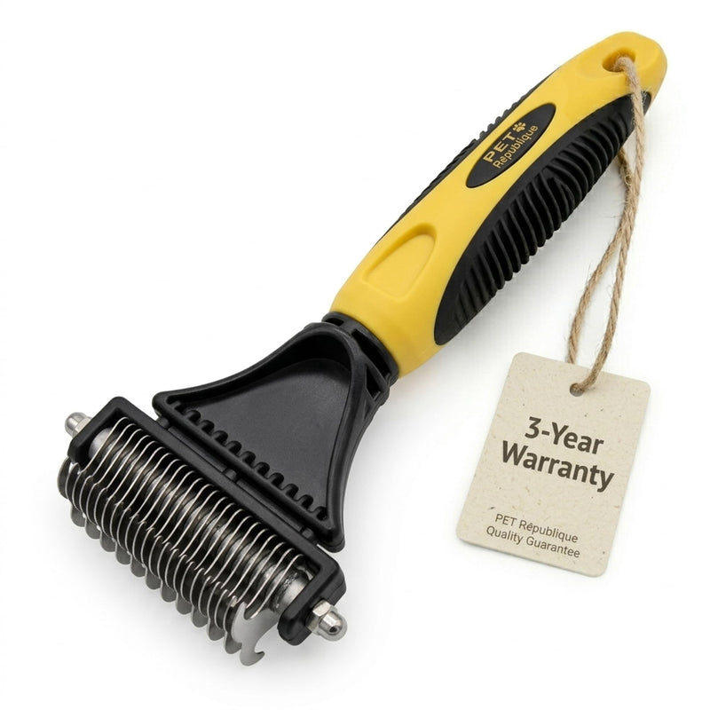 *LAUNCH SALE* Pet Republique ® Professional Dematting Comb Rake - Dual Sided 12+23 Teeth Mat Brush Splitter - for Dogs, Cats, Rabbits, Any Long Haired Breed Pets Yellow, Black, Silver Regular 12+23 Teeth - PawsPlanet Australia