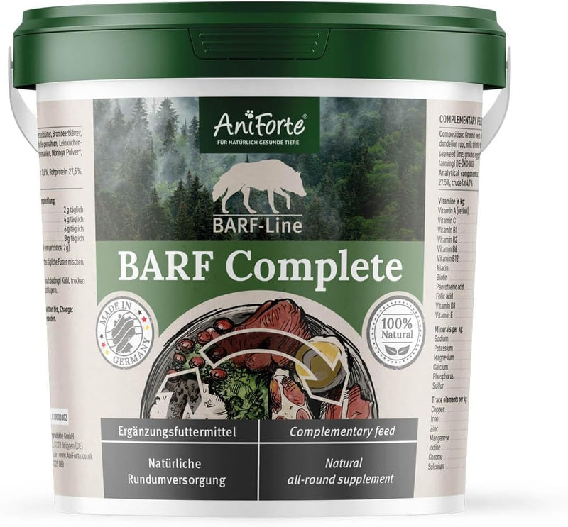 AniForte BARF Complete 1kg for Dogs - 100% Natural Barf Supplement with Minerals, Vitamins & Herbs - Premium Quality, Rich in Calcium & Ideal as Daily All-Round Care for Raw Food Diets - PawsPlanet Australia