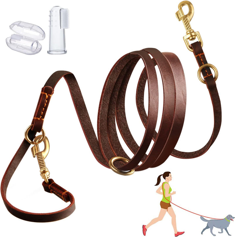KENDUN Leather Dog Lead for Large Dog [Multifunctional] [Hands Free] [Shock-Absorbing] 7.5ft Braided Training Leash - Brown 2.5M - PawsPlanet Australia