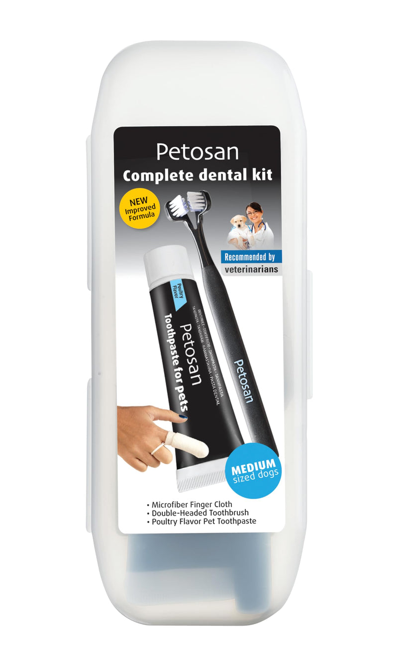 Petosan Complete Dental Kit for Medium Dogs - Veterinarian-Approved Toothbrush, Toothpaste, and Oral Cleaner Set - Promotes Healthy Gums, Controls Tartar, and Fights Bad Breath Medium 15-34 Pound