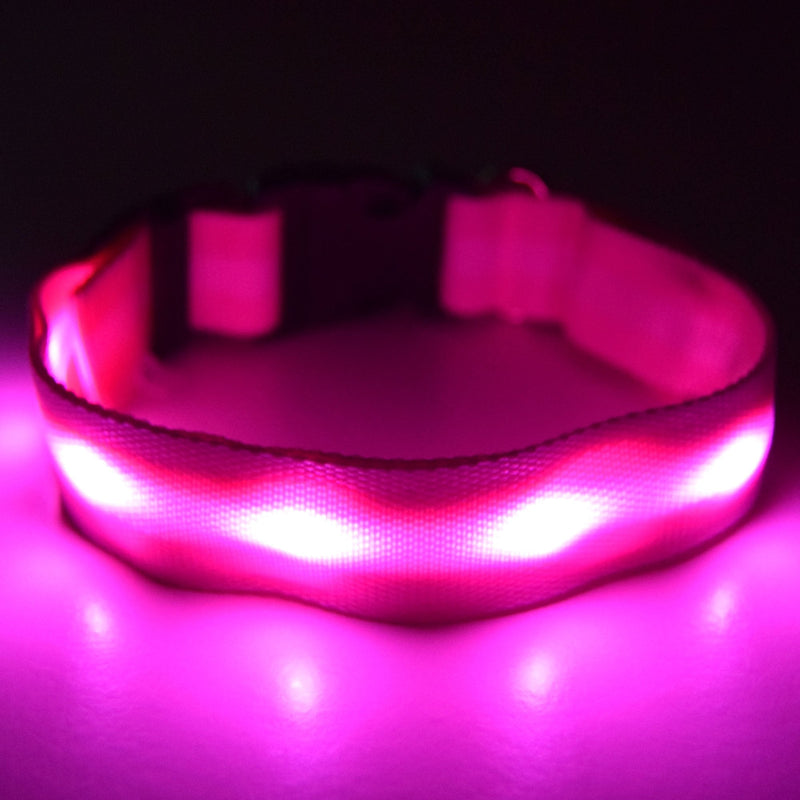 Fun Pets USB Rechargeable LED Dog Safety Collar in Pink - USB Rechargeable in size Medium (32cm - 50cm / 12.6" - 19.7") Medium ( 32cm - 50cm / 12.6" - 19.7" ) - PawsPlanet Australia