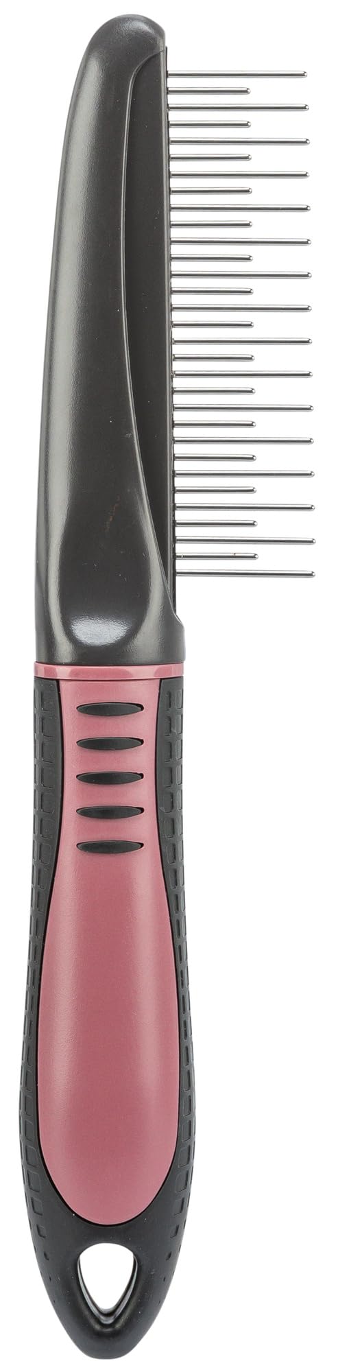 TRIXIE Coat detangler comb - for top coat and undercoat - plastic handle with rubber insert - for removing small, superficial tangles from long and dense fur - 23121 Schwarz / Pink 22 cm
