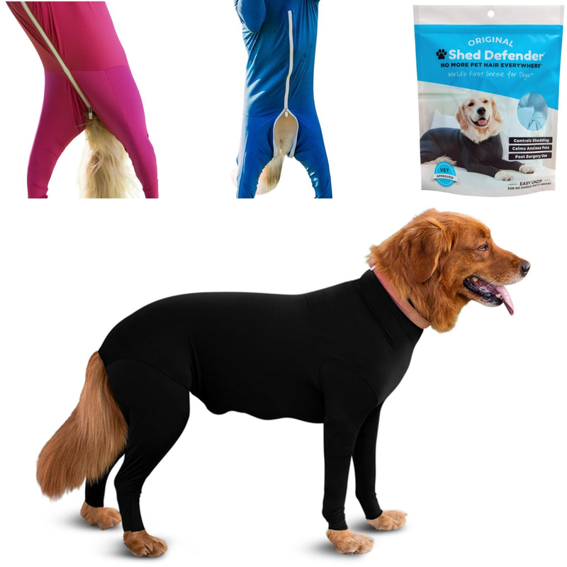 Shed Defender Bodysuit for Dogs - Original Dog Onesie Shedding Shirt - Seen on Shark Tank - Contains Dog Hair, Anxiety Calming Surgery Recovery Suit - Vet Approved L (19 - 27 kg) Black