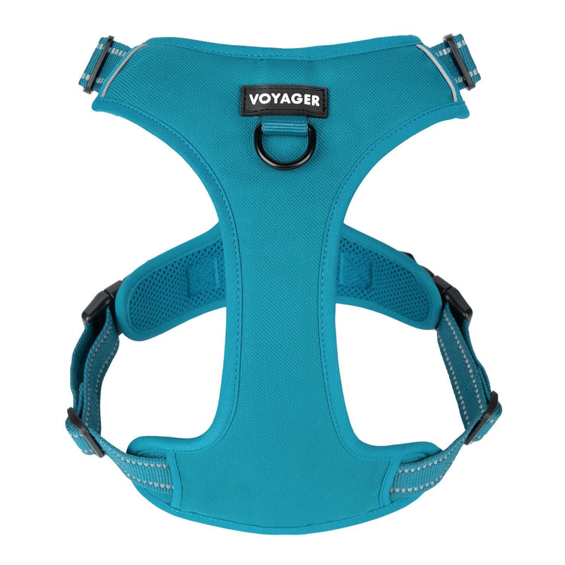 Voyager Dog Harness Dual Leash Attachment No-Pull Control Adjustable Soft but Strong Pet Harness for Medium and Large Dogs with 3M Reflective Technology - Turquoise, XL (Chest: 28 - 37") - PawsPlanet Australia