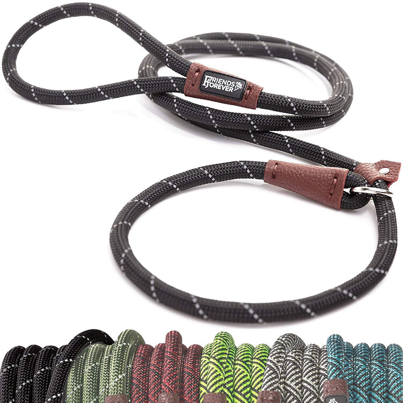 Friends Forever Extremely Durable Dog Rope Leash, Premium Quality Mountain Climbing Rope Lead, Strong, Sturdy Comfortable Leash Supports The Strongest Pulling Large Medium Dogs 6 feet, Black 6' - PawsPlanet Australia