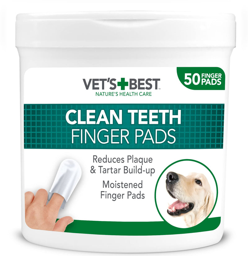 Vet's Best Dental Care Finger Wipes, Reduces Plaque & Freshens Breath, Teeth Cleaning for Dogs - 50 Disposable Wipes White