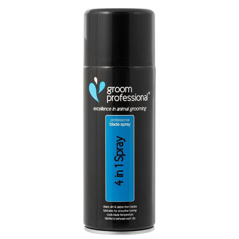 GROOM PROFESSIONAL 4-in-1 Clipper Blade Spray - Improves Blade Performance - Clipper Blade Lubricant - Used to Cool, Lubricate, Clean & Disinfect Clippers Blades - Instantaneous Results, 400ml