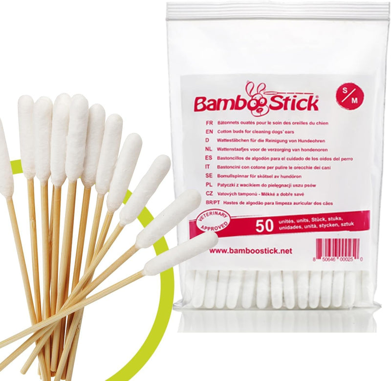 Bamboo Cotton Buds for Small Dogs and Cats (50 S/M Buds) - Safe and Easy Ear Wax Removal - Designed by French Vet 1