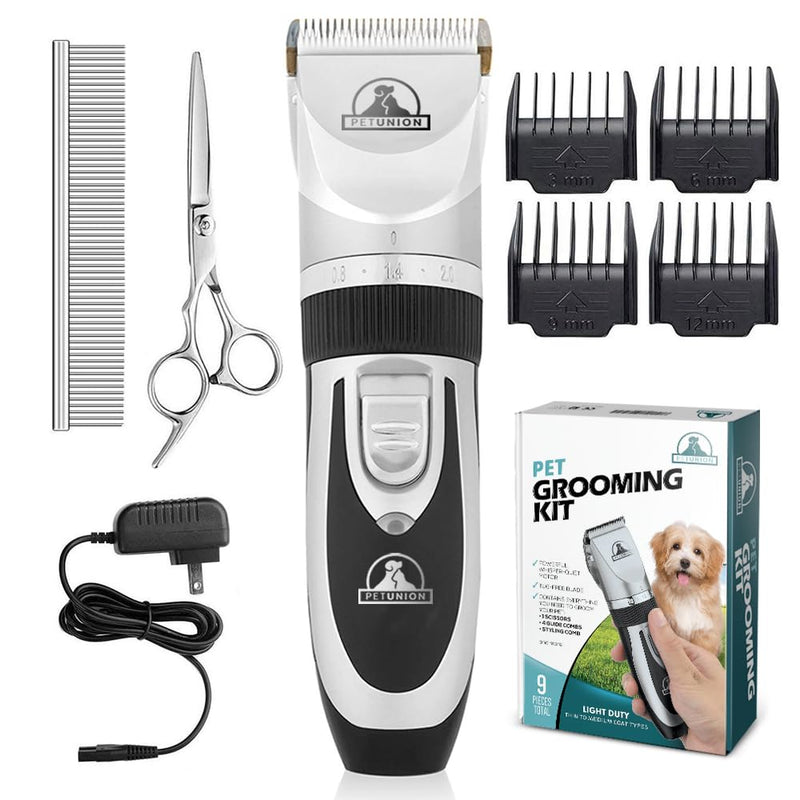 Pet Union Professional Dog Grooming Kit - Rechargeable, Cordless Pet Grooming Clippers & Complete Set of Dog Grooming Tools. Low Noise & Suitable for Dogs, Cats and Other Pets (Stainless Steel) Stainless Steel