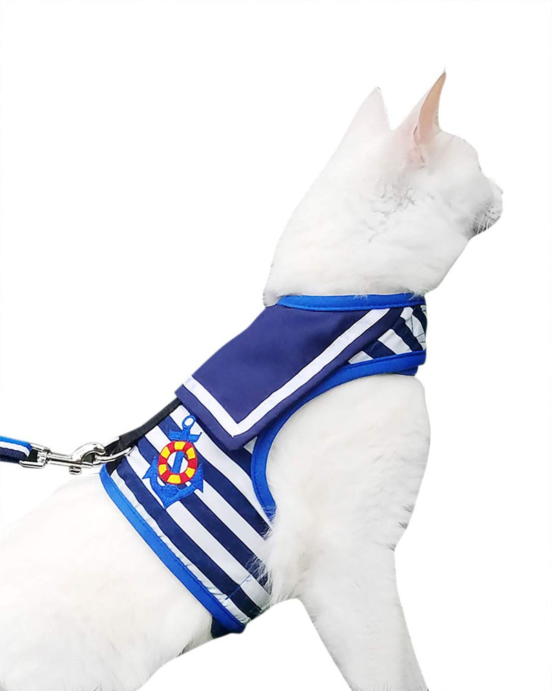 Escape Proof Cat Harness with Leash Large, Adjustable Cat Walking Jackets, Padded Cat Vest Sailor Suit Navy L(3.5-5.5kgs) - PawsPlanet Australia