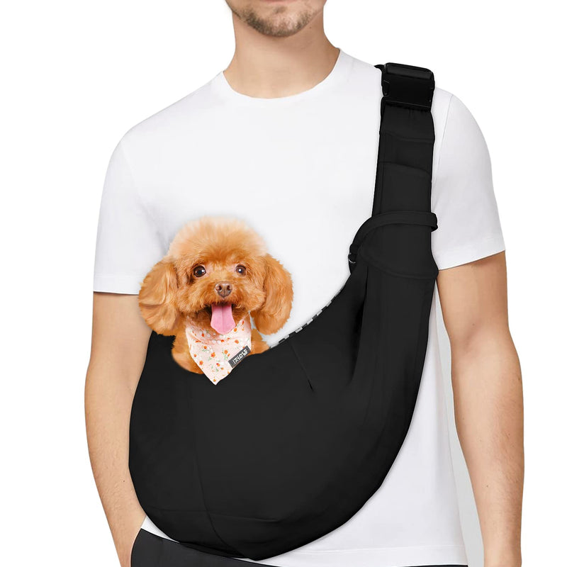 PETLOFT Puppy Sling, Dog Sling, Cat Sling, Adjustable Puppy Sling Carrier with Collar Hook for Small Pets up to 4.99kg, Black - PawsPlanet Australia