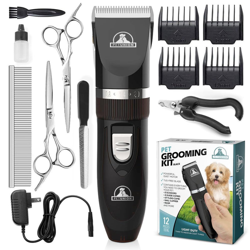 Pet Union Professional Grooming Kit - Rechargeable, Cordless Pet Grooming Clippers & Accessories, Low Noise, Suitable for Dogs, Cats and Other Pets (Grey) Grey - PawsPlanet Australia