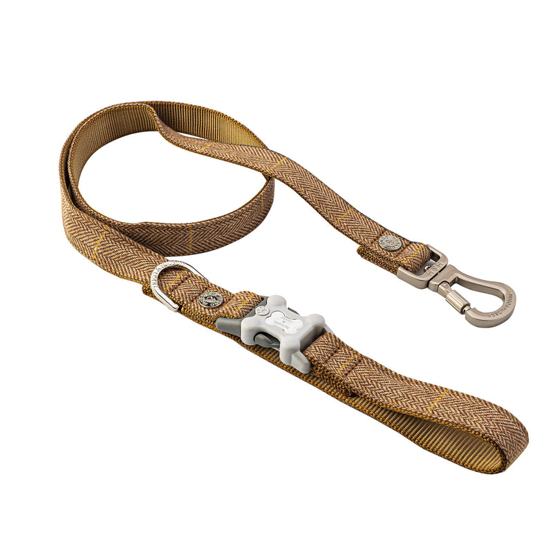 HUGO & HUDSON Tweed Dog Lead Training Leash, Caramel Checked Herringbone, 1.2m Length x 1.5cm Width XS/S