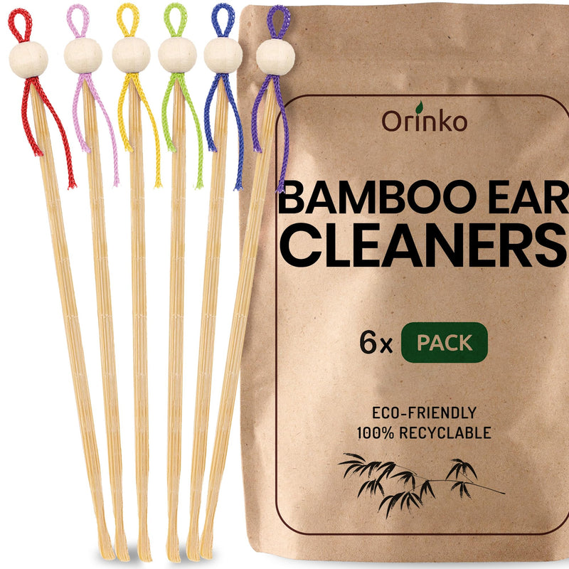ORINKO® Bamboo Ear Cleaner x6 - Eco-Friendly Sustainable Design for Natural Ear Care - Reusable and Durable Ear Cleaning Tool for Gentle Personal Hygiene - Ideal for Family Use