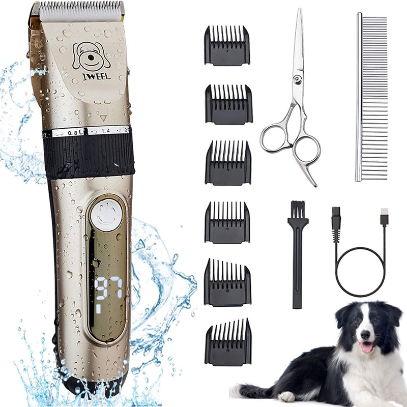 Dog Clippers, 2-Speed Professional Rechargeable Cordless Cat Shaver and Low Noise Water Proof Electric Dog Trimmer Pet Grooming Kit Animal Hair Clippers Tool with Scissors Combs