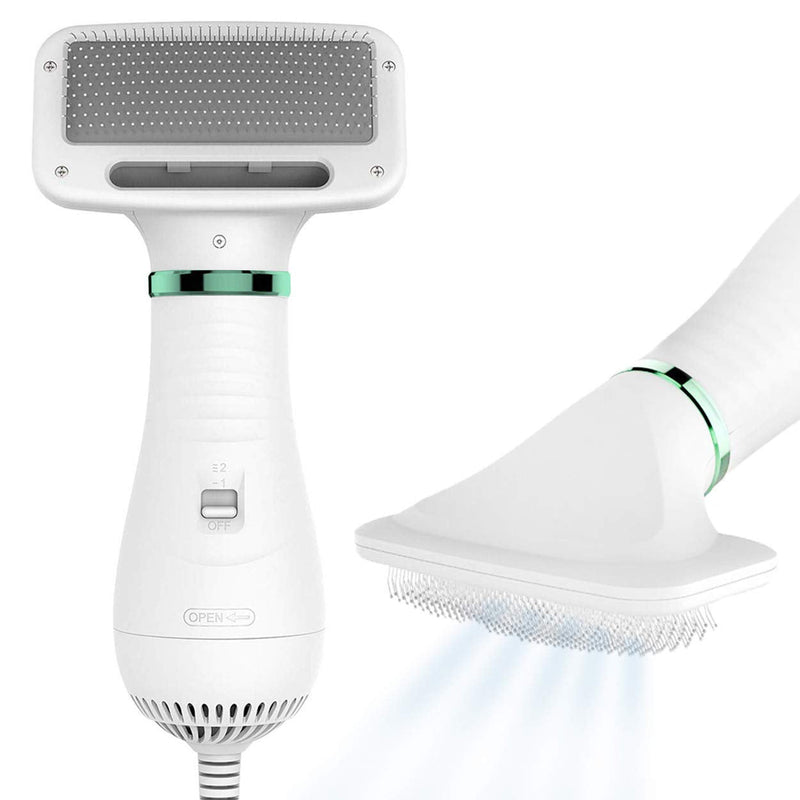 Dog Hair Dryer | 2 in 1 Pet Groomer with Slicker Brush | Adjustable Temperature, Portabale, Quiet | For Small & Medium Dogs & Cats