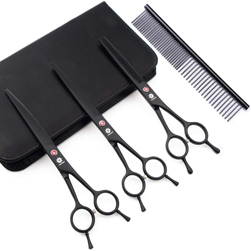Dream Reach Professional 7.0'' Dog & Cat Grooming Scissors Kit - Curved & Straight Scissors, Thinning Shears with Grooming Comb - 3pcs Set 3-Set - PawsPlanet Australia
