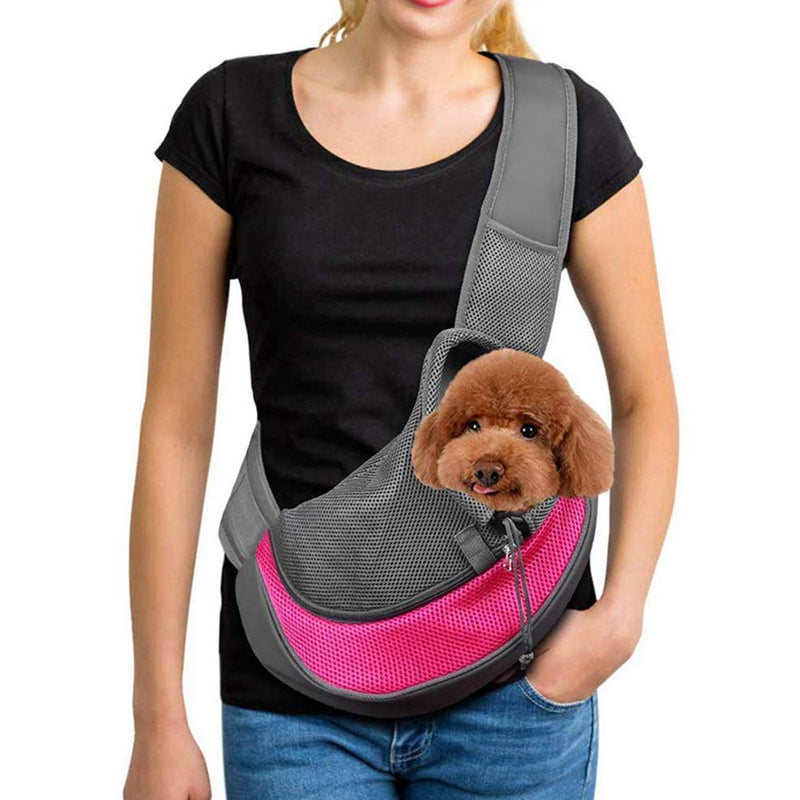 Pet Sling Carrier Bag, Hand-Free Dog Cat Outdoor Travel Shoulder Bag with Adjustable Strap& Zipper L(up to 5 kg) Red-a