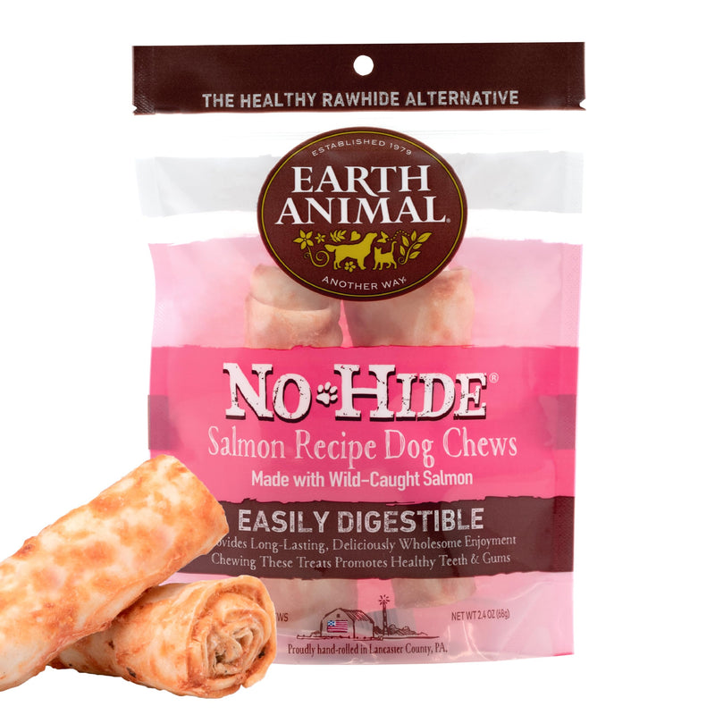 Earth Animal No Hide Rawhide Free Dog Chews Long Lasting Natural Salmon Flavoured Dog Treats for Small Dogs Easily Digestible Bones for Aggressive Chewers - Salmon, Small, 2 Pack (68g) - PawsPlanet Australia