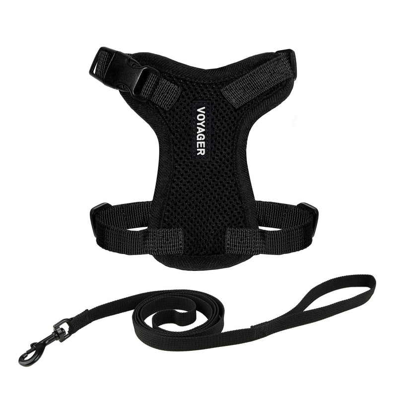 Voyager Step-in Lock Cat Harness and Reflective Cat Leash with Neoprene Handle by Best Pet Supplies - Supports Small, Medium and Large Breed Cats, Black, size XXS - 5ft XXS (Chest: 11.5 - 14" * Fit Cats) Harness Leash Set (Black)