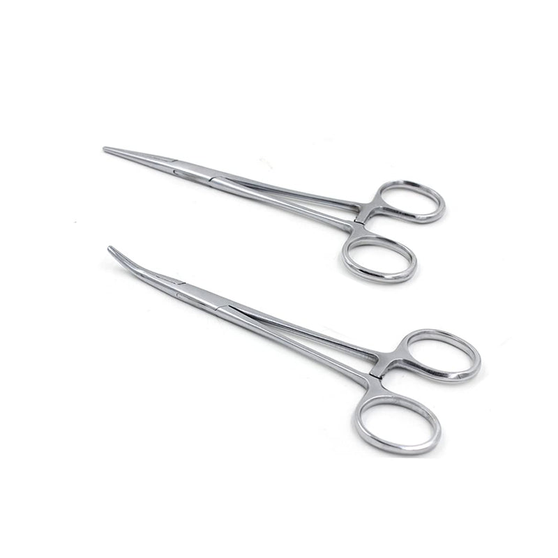 2pc Locking Straight & Curved Clamp Hemostat Forceps,Locking Tweezers Clamp for Pet Dog Grooming Ear Hair Cleaning tools 14.0 Centimetres - PawsPlanet Australia