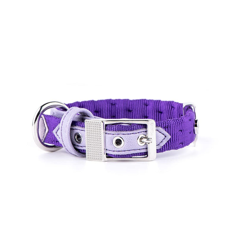 MyFamily Adjustable Dog Collar in Nylon Made in Italy, White Bronze Metallic Finish, Comfortable and Durable, Handmade, Milan Collection Purple 22-26 cm - PawsPlanet Australia
