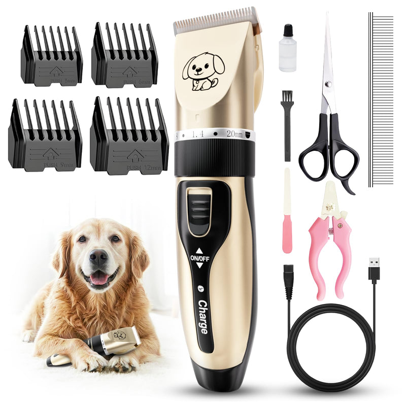 Dog Clippers, Rechargeable Low Noise Cordless Pet Clippers, with 4 Guide Combs and Cleaning Brush Nail Kits 1 Count (Pack of 1)