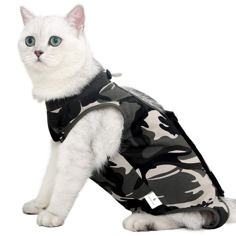 LIANZIMAU Cat Recovery Suit With Avoid Licking For Surgical Abdominal Wounds Soft Breathable Home Indoor Pet Clothing E collar Alternative For Cats Dogs After Surgery Wear Pajama Suit S (Pack of 1) Camouflage