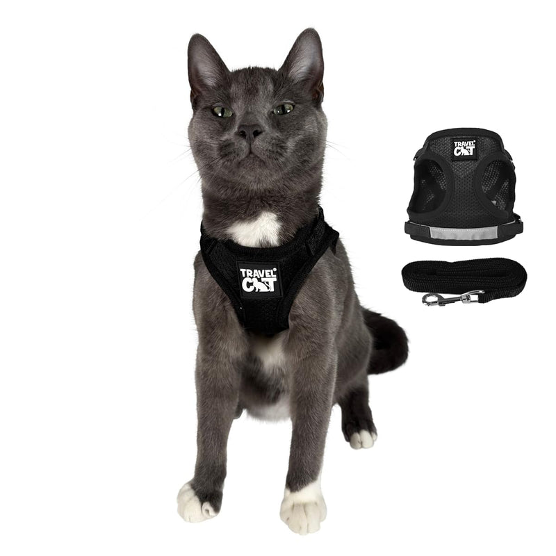 Travel Cat & Stray Cat Harness and Leash Set - Adjustable Fit Mesh Cat Harness and Reflective Strap - Comfort Escape Proof Harness for Cats, Kitten for Outdoor Walking,Hiking (Small, Black) S - PawsPlanet Australia