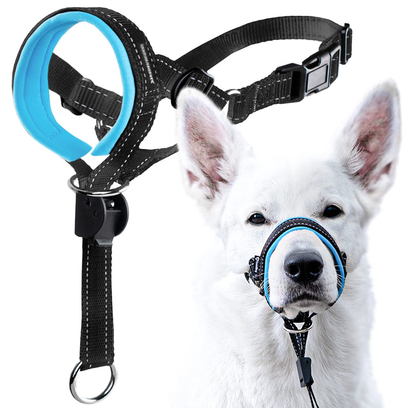 GoodBoy Dog Head Halter with Safety Strap - Stops Heavy Pulling On The Leash - Padded Headcollar for Small Medium and Large Dog Sizes - Head Collar Training Guide Included (Size 3, Blue) Size 3 (Pack of 1) Black Nylon / Blue Padding