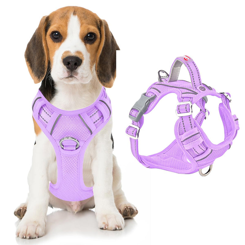 BARKBAY No Pull Dog Harness Front Clip Heavy Duty Reflective Easy Control Handle for Large Dog Walking with ID tag Pocket(Violet Purple,M) Medium(Chest:22-27") Violet Purple