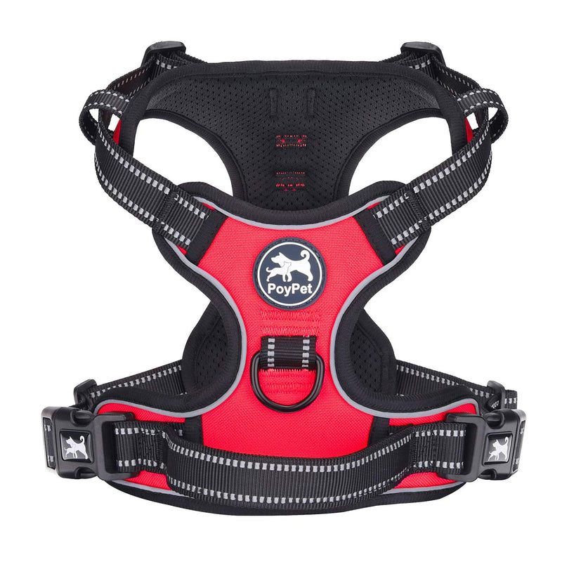 PoyPet No Pull Dog Harness, Reflective Vest Harness with 2 Leash Attachments and Easy Control Handle for Small Medium Large Dog(Red,S) S Red