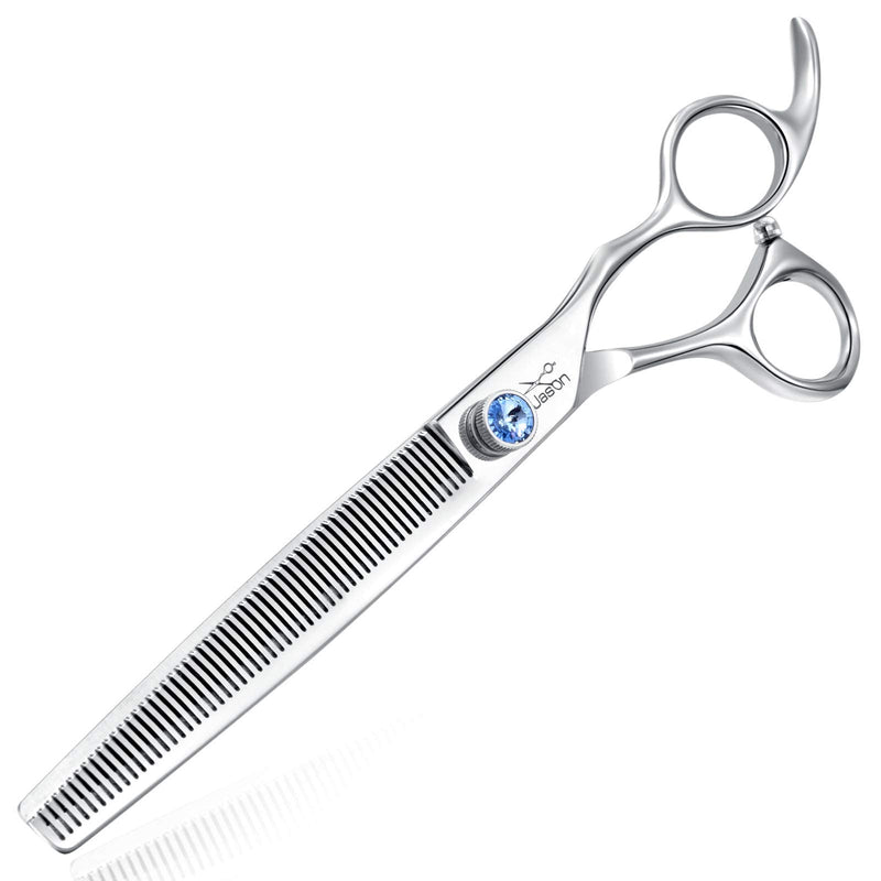 JASON 7.5" 56 Teeth Blending Dogs Grooming Scissors Cats Thinning Shears Pets Blender Thinner Trimming Texturizing Kit with Offset Handle Blue Jewelled Screw 7.5"