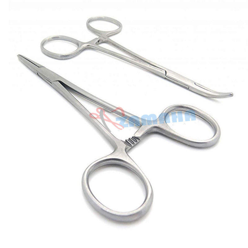 Set of Pet Groomers Scissor Style Pet ear Locking Forceps, Hemostatic Tweezers, Good Strong Animal Care, Dog/Cat groomers tool(Straight and Curved) - PawsPlanet Australia