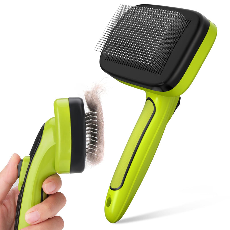 pecute Slicker Dog Brushes,Self Cleaning Pet Grooming Brush- Removes 90% of Dead Undercoat and Loose Hairs,Rounded Pins Suitable for Small Medium Dogs Cats (Medium, Upgraded Button) M Green Upgrade - PawsPlanet Australia