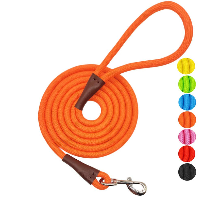 MayPaw 4/6/8/10 FT Dog Lead, Classic Solid Colours, Strong Nylon Rope Dog Lead Reinforced with Leather Tailor Connection Heavy Duty Silver Clasp (10ft*1/2", Orange) 10ft*1/2"