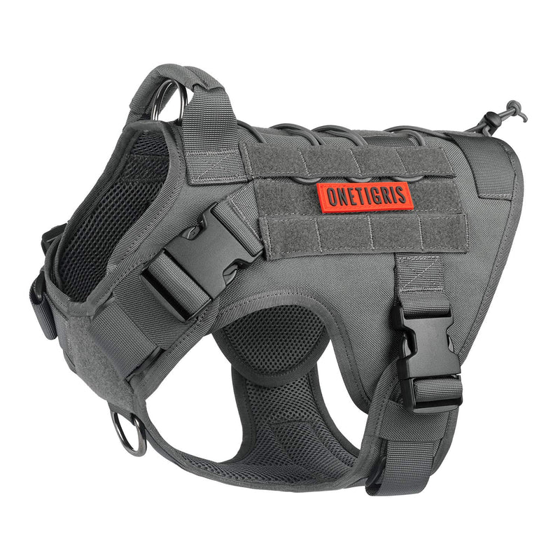OneTigris Dog Harness, Adjustable Tactical Dog Harness with Handle Full Body Dog Vest for Hiking Training Outdoor Dogs(Grey,Small) S Grey - PawsPlanet Australia