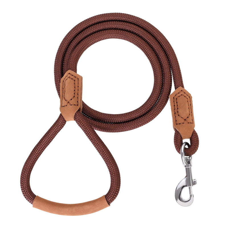 Mile High Life | Premium Leather Dog Leash | Strong Rope Leash | Leather Handle | Zinc Alloy Strong Clasp | Small Medium Large Dogs | 4/5/6 Feet (72 Inch, Dark Brown) 72 Inch-1/2" Leather handle-Dark Brown - PawsPlanet Australia