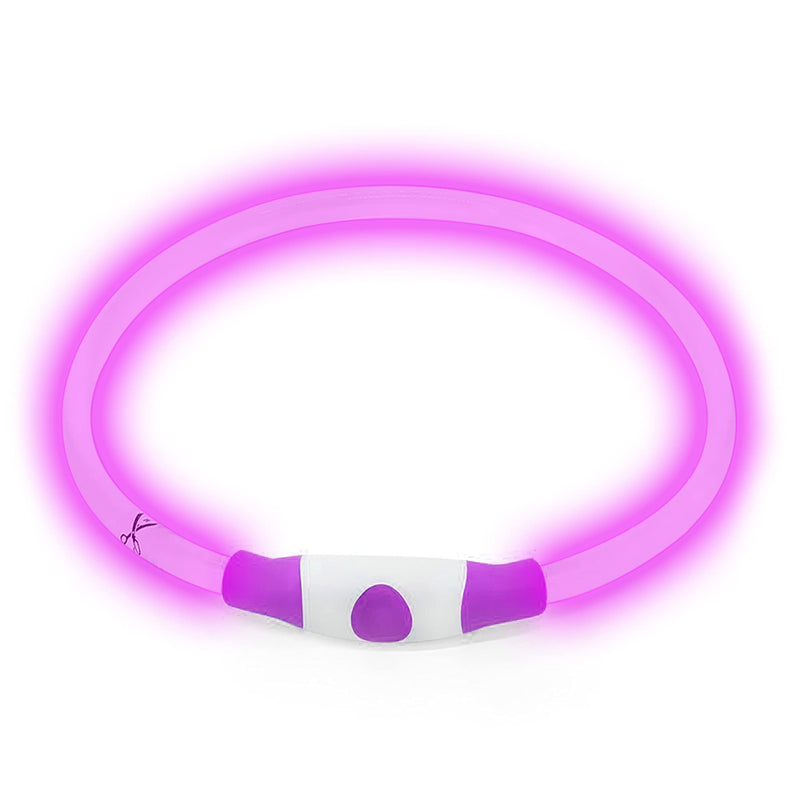 Fun Pets Mega Bright Rechargeable Dog Collar in Pink USB/Micro USB LED Light cut to fit any size. Powerful, Showerproof, Multiple Flashing Modes and Full Guarantee One Size - PawsPlanet Australia