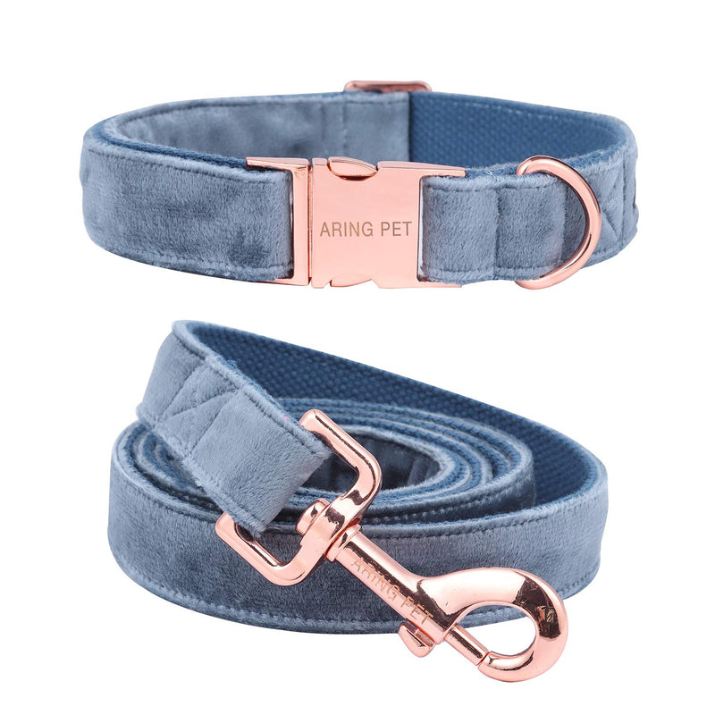 ARING PET Blue Dog Collar and Lead, Velvet Collar and Leash Set, Comfortable Collar and Lead with Adjustable Metal Buckle for Boys&Girls Dogs, Medium M - PawsPlanet Australia