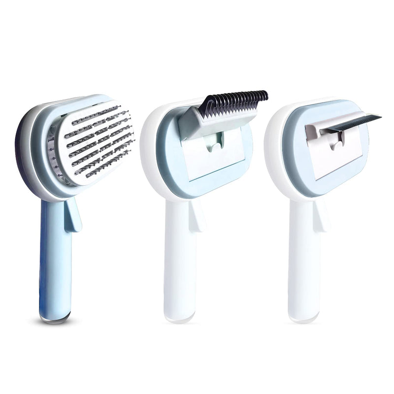 Fur Magic Deshedding Brush, Dematting Tool and Self Cleaning Slicker Brush, 3 in 1 Grooming Kit for Large and Small Dogs and Cats to Reduce Shedding, Blue Blue 3-in-1 Kit