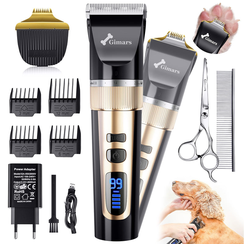 Gimars 2 in 1 Ceramic Blade Dog Grooming Clippers with Small Trimmer, Upgraded 7000 RPM Powerful Motor Quiet Rechargeable Dog Shaver Hair Clippers Kit with Comb, Scissors USB Cordless Electric Clipper Gold 4 in 1 - PawsPlanet Australia
