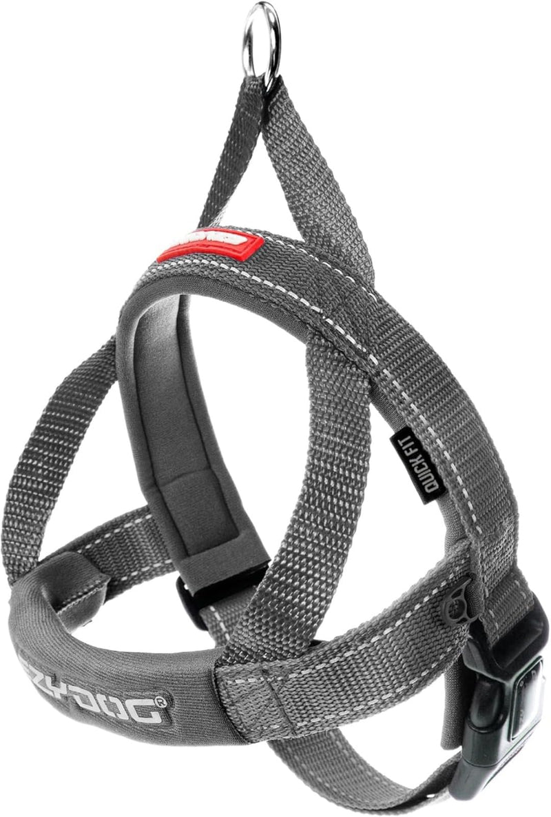 EZYDOG Quick Fit Dog Harness | Dog Harness Small, Medium, Large, K9 Dog Harness, Reflective Stitching, Water Resistant Materials, No Pull (Grey) Grey