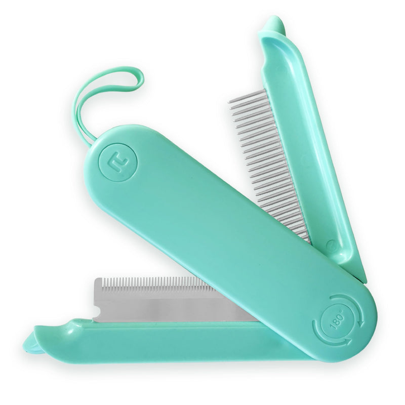 Fur Magic Deshedding and Dematting Comb, 2 Sided Foldable Pet Grooming Brush for Deshedding, Mats and Tangles, Reduce Shedding for Dogs and Cats with Medium and Short Hair, Green - PawsPlanet Australia