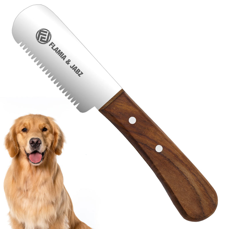FLAMIA & JABZ Professional Dog Grooming Hand Stripping Knife, Stripper Trimmer Tool, Red Meranti Wooded Handle Non Slip Grip with Tripping Stainless Steel Blade (Coarse, Right Handed) Coarse