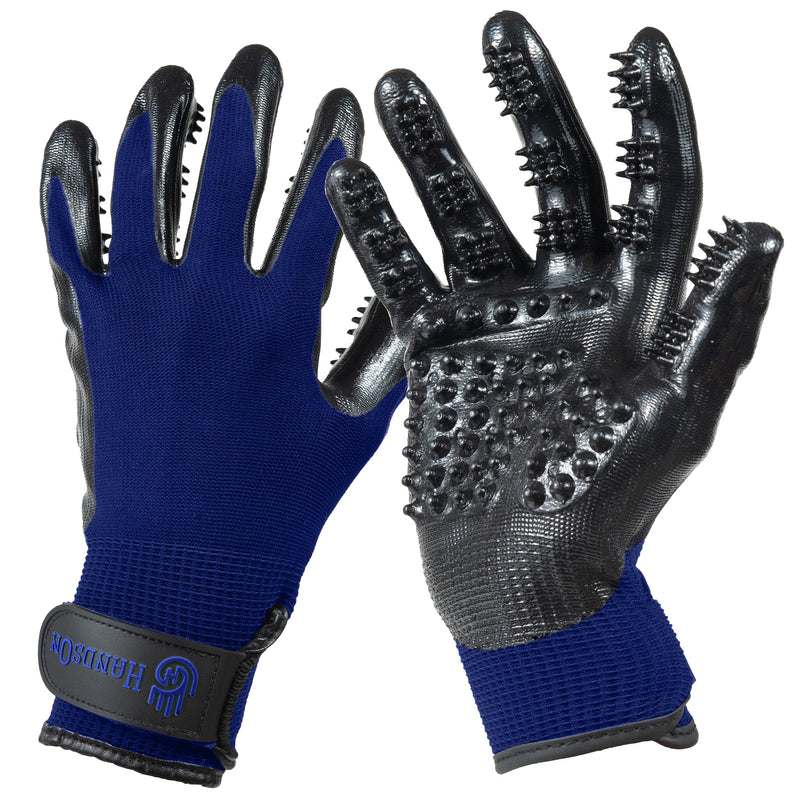 H HANDSON Pet Grooming Gloves - Patented #1 Ranked, Award Winning Shedding, Bathing, & Hair Remover Gloves - Gentle Brush for Cats, Dogs, and Horses (Blue, Small) Blue - PawsPlanet Australia