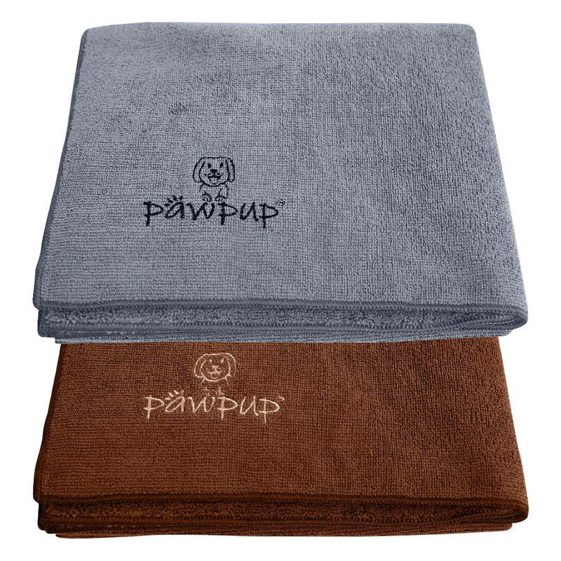 PAWPUP Dog Towel Super Absorbent - Pack of 2 - Quick Drying Super Soft Microfiber Pet Towel for Dogs, Cats and Other Pets 40 x 24 Inches Brown and Grey - PawsPlanet Australia
