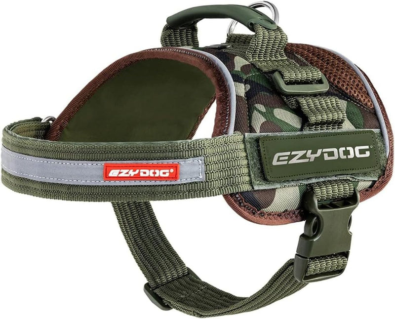 EZYDOG Convert Dog Harness | Magnetic Handle, Anti Pull Harness, LED Light Mount, Reflective Strips, Contoured & Breathable Fabric (S, Camo) Small